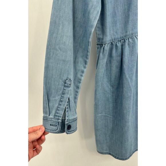 Johnnie B Button Up Denim Dress Girls 15-16Y Blue Pin-Tuck Long Sleeve Pockets - Picture 5 of 11
